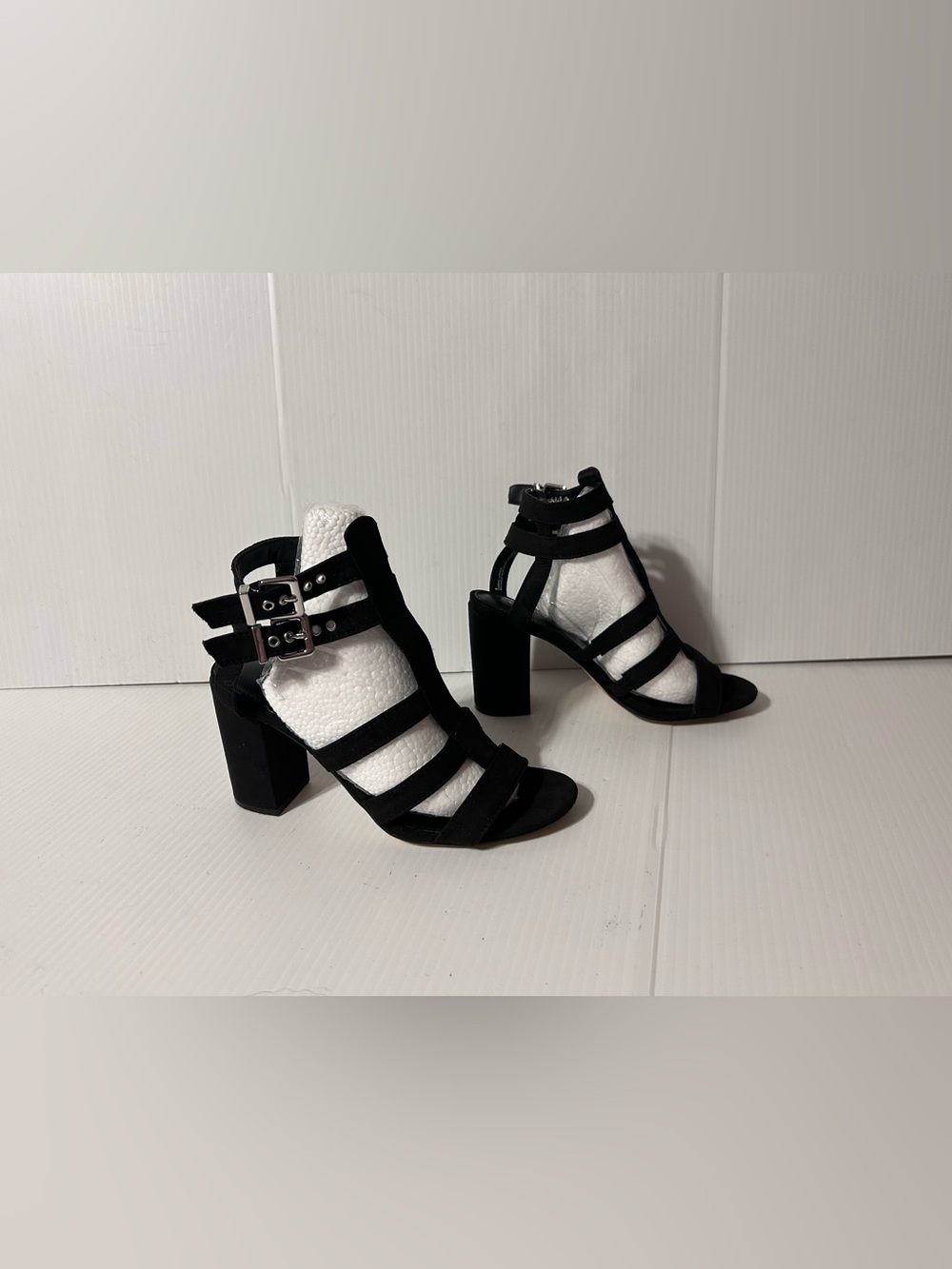 Express black ankle strap block heels women size 6